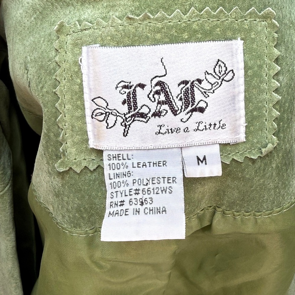 Live a Little Sage Green Suede Leather Blazer Single Button Jacket Womens Medium - Picture 2 of 6